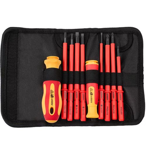 10 Piece VDE Insulated Electrician Interchangeable head Screwdriver Set & Pouch — image 4