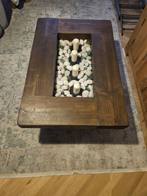 Rustic Dark Wood Rectangular Coffee Table 100x66x40cm Recessed Candle Tray — image 2