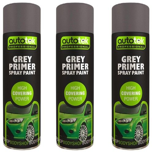 AutoTek Grey Primer Multi-Purpose Aerosol Spray Paint 500ml x3