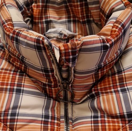Red Herring Girls Size S Check Puffer Jacket Padded Zip Beige Orange Navy — image 6