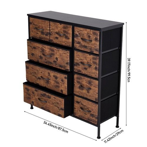 9 Drawers Fabric Chest of Drawers Dresser Bedroom Bedside Storage Organizer Unit