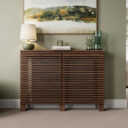 Radiator Cover Walnut Modern Horizontal Slat Shelves MDF Cabinet Shelf Medium