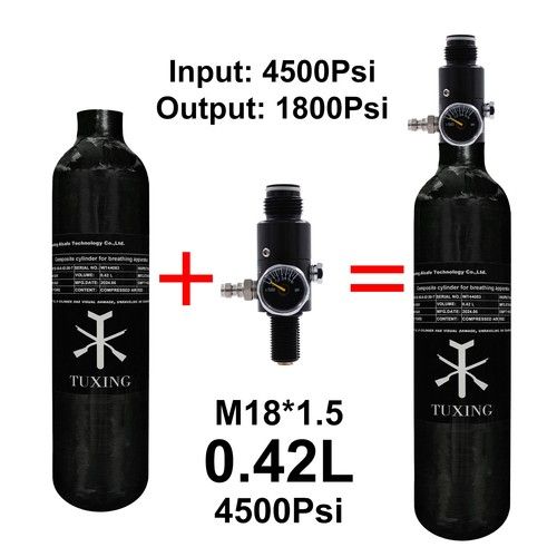 TUXING 0.42L Carbon Fiber PCP Air Tank 4500psi w/ M18 Valve – SCBA Rifle Bottle