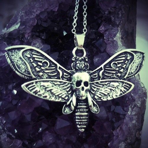 Death Moth Sugar Skull Gothic Butterfly Pendant Necklace 18in Silver Chain Emo G