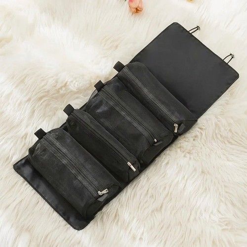 Hanging Toiletry Bag Roll Up Cosmetic Organizer Clear Mesh Travel Makeup Case