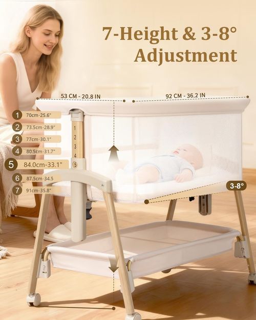 3 in 1 Baby Bassinet with Wheels Bedside Sleeper Portable Crib 7 Height Adjust — image 2