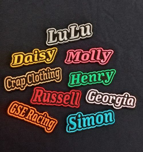 Personalised Black Embroidered Name Badge/Patch in 7 sizes iron on or sew on