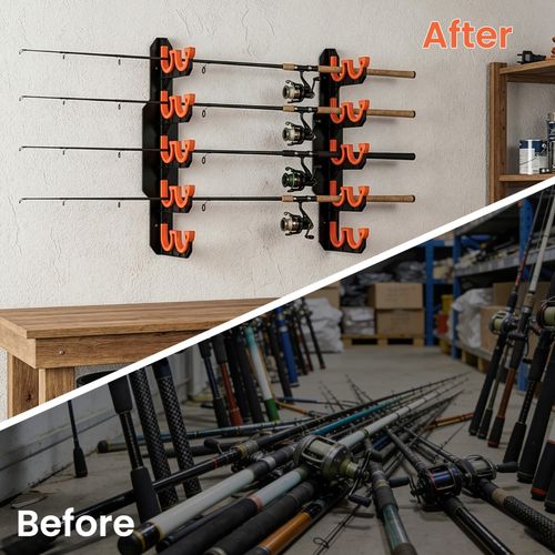 Fishing Rod Holder Wall Mount Rack for Garage Storage Holds Up 10 Rods Ceiling — image 3