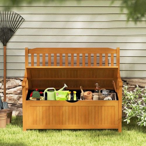 Outdoor Storage Bench 125L Wooden Garden Seat with Lid and Dust Bag