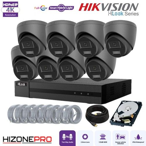 HIKVISION HiLook 8MP 8CH NVR CCTV Kit with 8MP IP Camera 2-Way Audio Black POE