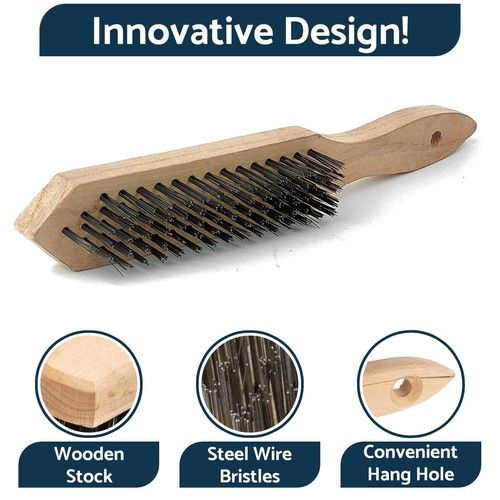 Set of 4 x Wire Brush Heavy-Duty Handheld Steel Wire Brushes with Wooden Handle