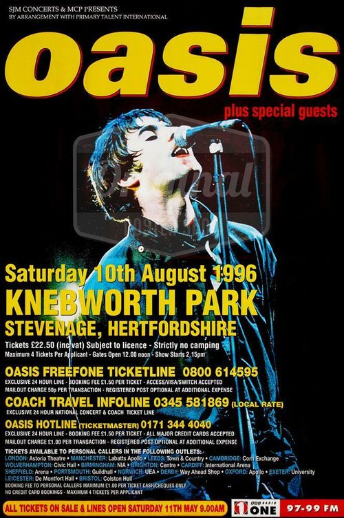 Oasis Poster - Original Knebworth 1996, 60"x40" size, inc Free Sticker — image 3