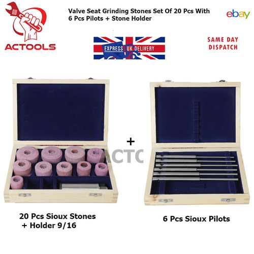 Valve Seat Grinding Stones 20 Pcs With  6 Pcs Pilots  + Stone Holder ACTOOLS UK