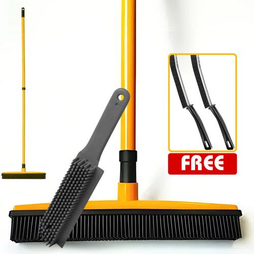 Rubber Broom Pet Hair Remover Cleaning Carpet Brush Long Handle Floor Squeegee