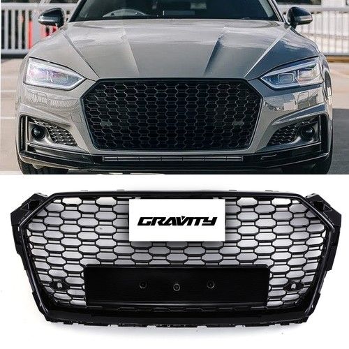 RS5 STYLE GRILLE FRONT HONEYCOMB GRILL GLOSS BLACK FOR AUDI A5 B9 F5 2017-2020