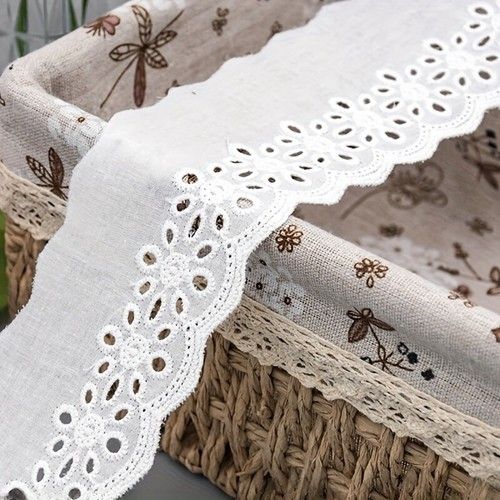 15 Yards Lace Trim Cotton Ribbon Floral Embroidery Sewing Craft White 7cm