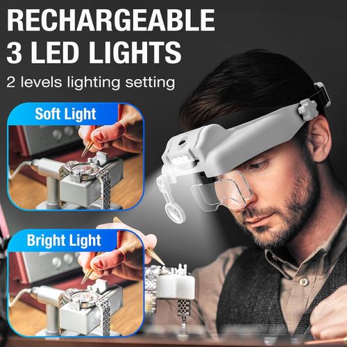 Head Magnifier Professional Headband Magnifying Glasses Rechargeable Magnifier — image 2