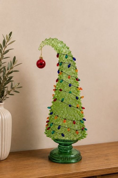 Christmas Light Up Ice Swirling Glitter Tree Green Decor Light Up LED Grinch
