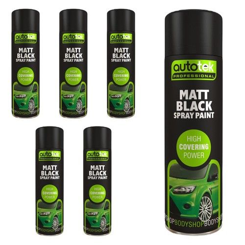 AutoTek Matt Black Multi-Purpose Aerosol Spray Paint 500ml x6