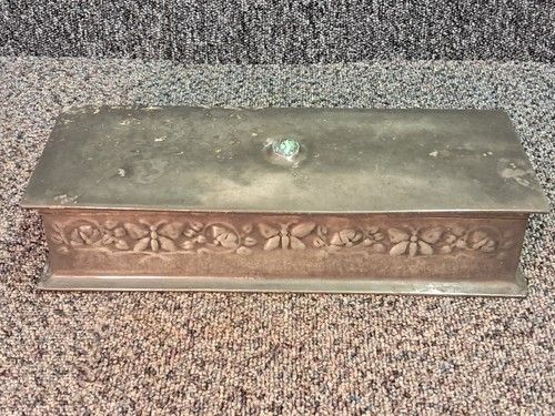 Antique Art Nouveau Pewter Glove Box with Cabochon Inset Lid