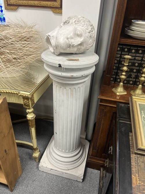 Substantial Antique Carved Wood & Painted Column Pedestal / Jardinières