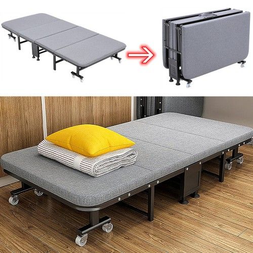 3FT Foldable Single Bed Guest Sleeper Steel Frame Compact Bed with Foam Pad