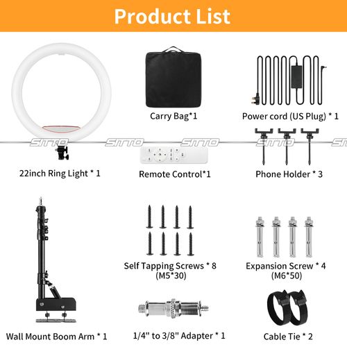 22" LED Ring Light Wall Mount Boom Stand Arm Lighting Kit Selfie Dimmable Video — image 7