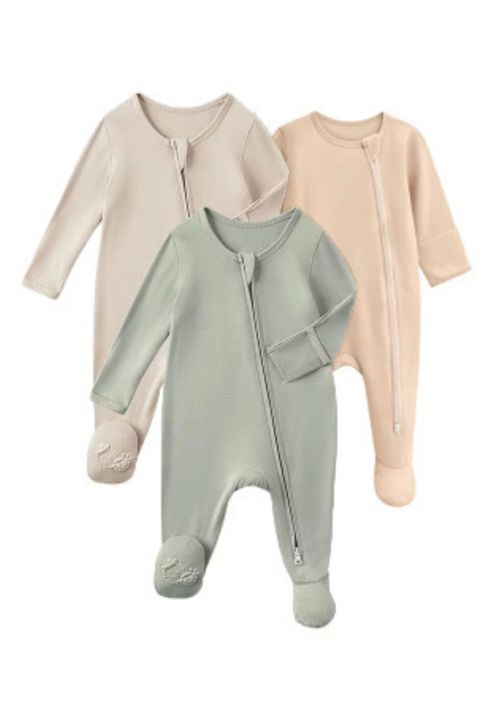 3-Pack Baby Footed Sleepers Zip Babygrow – Unisex Neutral Pajamas 6-9M — image 1