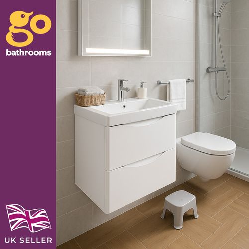 600mm White Gloss Wall Hung Bathroom Vanity Unit with Basin & Soft Close Drawers — image 12