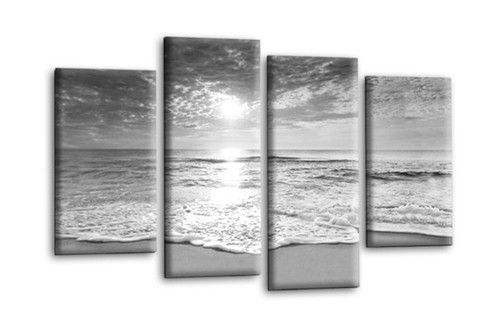 Seascape Wall Art Grey White Living Room Bedroom Landscape Split Canvas Picture