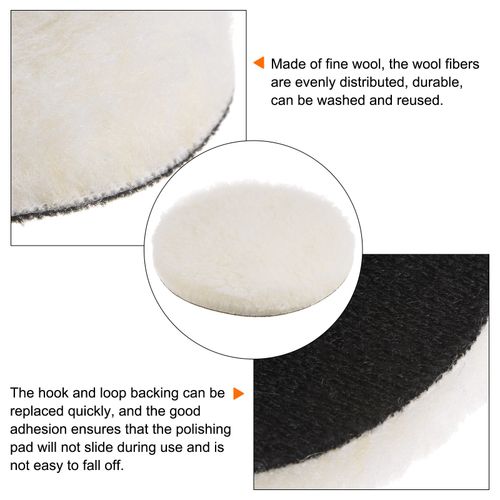 3 Pcs 7" Wool Buffing Pads Car Auto Polishing Pad Hook and Loop — image 4