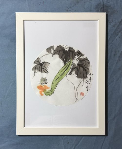 Yeh Signed Chinese Asian Style Framed Paper Painting Flowers Birds Dragonfly — image 13