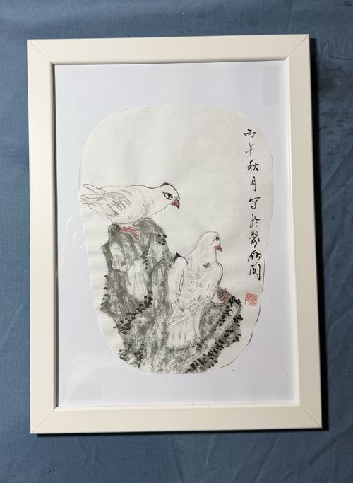 Yeh Signed Chinese Asian Style Framed Paper Painting Flowers Birds Dragonfly — image 7