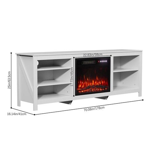 70inch TV Stand Unit Cabinet with 23'' Electric Fireplace & 12 Colour LED Lights