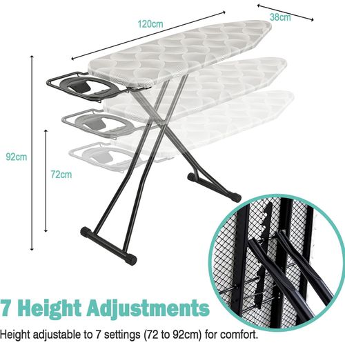 122 x 38cm Folding Ironing Board Jumbo Iron Rest 6 Adjustable Height Foldable — image 4