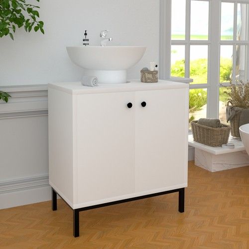 High Gloss Bathroom Sink Cabinet Under Basin Unit Cupboard 2 Door Storage Wfikrv