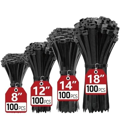 Zip Ties 400 Pack: 8", 12", 14", 18" Nylon Cable Fasteners — image 1