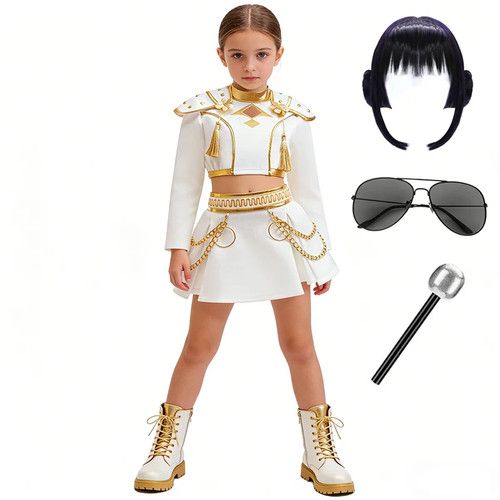 Girls Rumi White Stage Costume K-Pop Demon Hunters Kids Cosplay Halloween Outfit