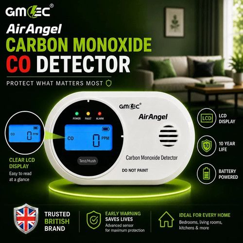 Carbon Monoxide Detector Warning Alarm Sensor LED Digital Battery Powered Uk