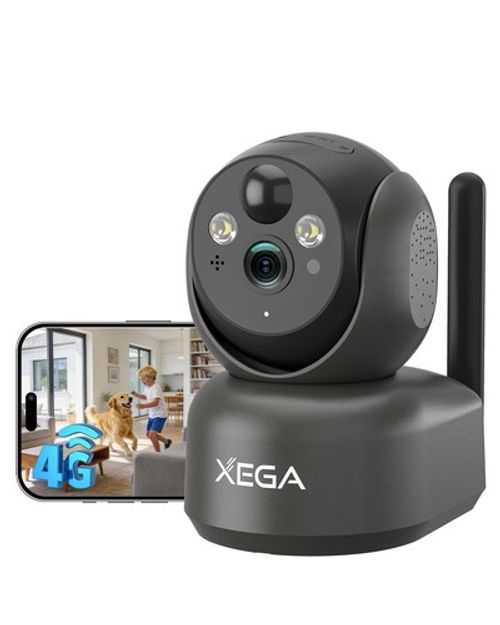 Xega 4G Security Camera Indoor Wireless with SIM Card,No WiFi Needed,2K Grey