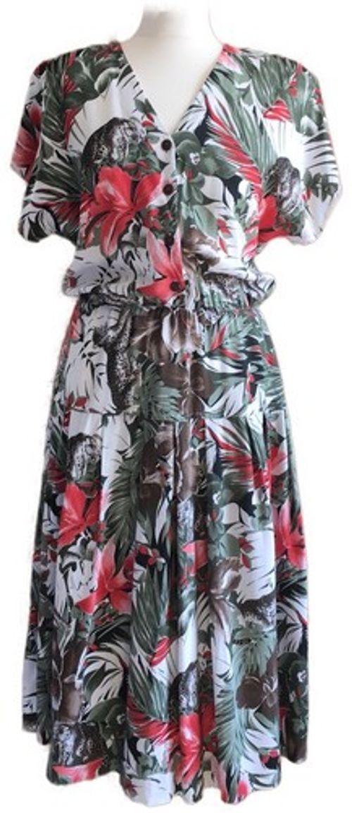 80s True Vintage Cottagecore Floral Bigcat Print Tea Dress Landgirl 40s WI 10 12