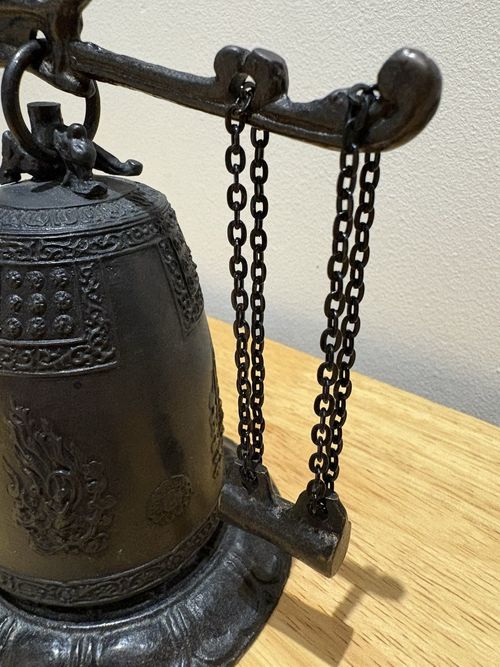 Brass Bells Dragon Handle on Stand with Hanging Chain Striker — image 2