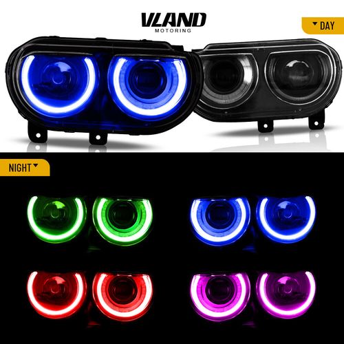 2*Headlights For Dodge Challenger 2008-14 VLAND LED RGB Projector Sequential RHD — image 2