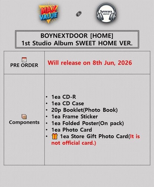 BOYNEXTDOOR HOME 1st Studio Album SWEET HOME Ver./CD+Photo Book+Poster+Card+GIFT — image 2