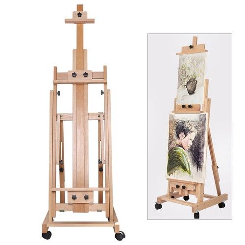 Large Heavy-Duty Studio Artist Easel H-Frame Red Beech Wood Painting Art Easel