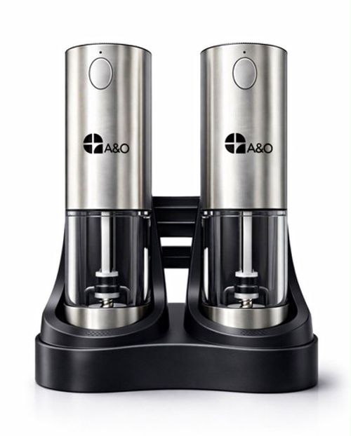 A&O Dual Electric Salt & Pepper Grinder/Mill Set with Charging Base Stand