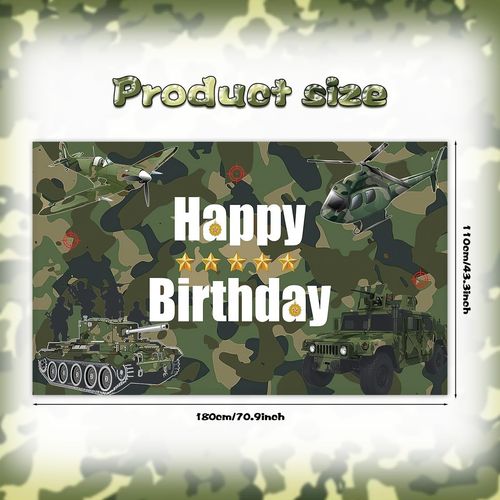 Camouflage Military Birthday Party Backdrop, 180x110cm 180cm x 110cm, Green — image 2