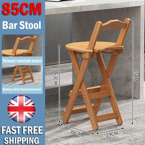 Bar Stool Foldable Bamboo Kitchen Stool with Back Support Bar Chair Portable