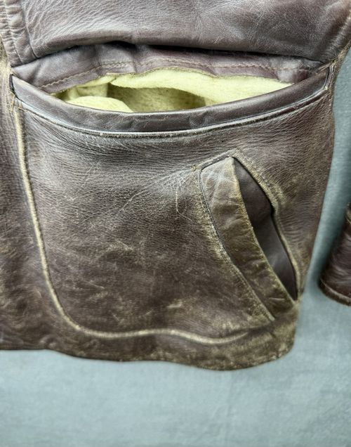 VTG 1950s Grais Front Quarter Steerhide Leather Car Coat Jacket Half Belt Sz 42L — image 14