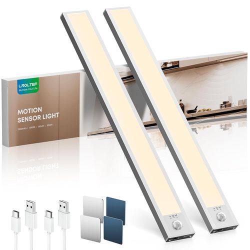 LROLTEF Under Cabinet Lights 30cm 2 Pack Rechargeable Motion Sensor Dimmable — image 14